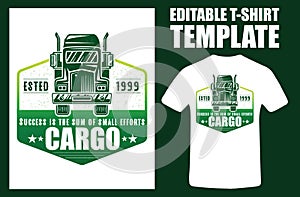 Trucking Tee Shirt Vector Sketch Illustration. The Best Trucker Vintage T Shirt Design. Camouflage Cargo. Delivery And Logistics.