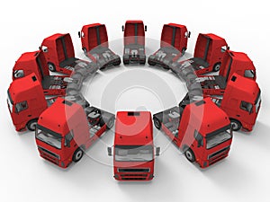 Trucks arranged in a circular array