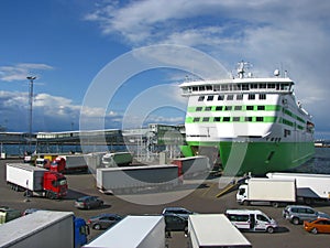 Trucks boarding ferry