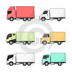 Trucks in drawing style vector set