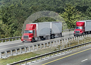 Trucks driving on country highway