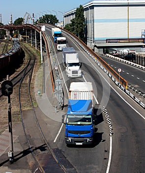 Trucks driving to Port