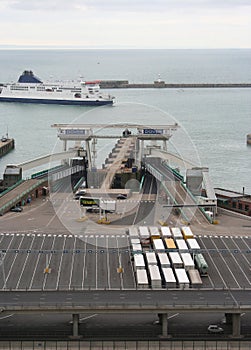 Trucks and ferry