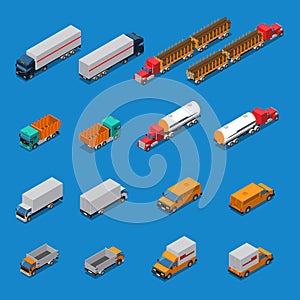 Trucks Isometric Icons Set