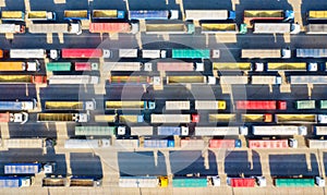 Trucks in line at the loading terminal. Transportation of goods by cars