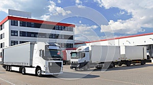 Trucks loading at a depot of a forwarding agency - Transport and logistics in goods trade