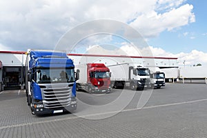 Trucks loading at a depot of a forwarding agency - Transport and logistics in goods trade