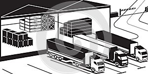 Trucks loading goods in warehouse