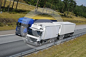 Trucks overtaking on highway