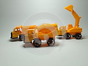Trucks plastic toy on white background