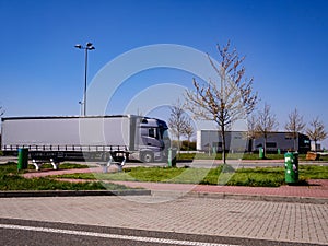 Trucks at a rest area on the highway