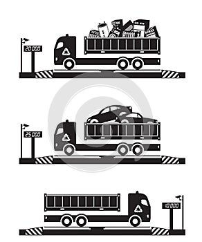 Trucks with scrap at weighbridge scale