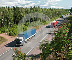 trucks and traffic on country highway