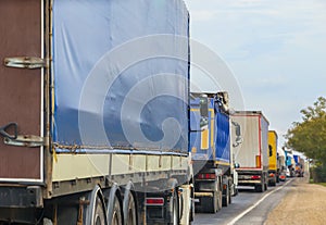 trucks in traffic jam on the road