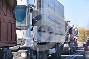 trucks in traffic jam on the road