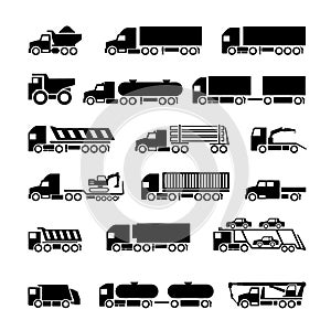 Trucks, trailers and vehicles icons set