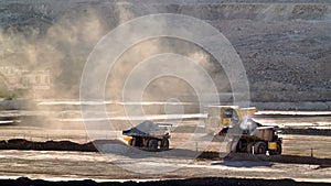 Trucks working in a mine