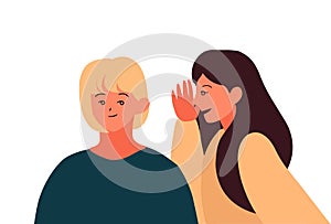 True Confessions Day cartoon hand drawn style flat vector design illustrations. Concept of woman decides, whispers, something secr photo