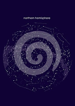 True constellations of the Northern hemisphere, star map. Science astronomy.