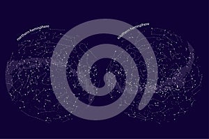 True constellations of the southern hemisphere and Northern hemisphere, star map. Science astronomy,