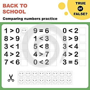 True or false? Comparing numbers worksheet