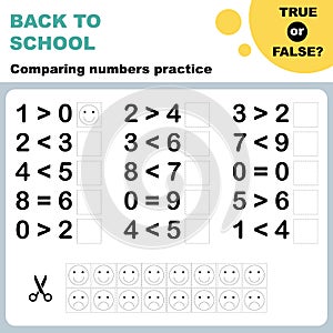 True or false? Comparing numbers worksheet.