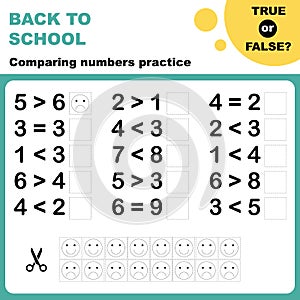 True or false? Comparing numbers worksheet.