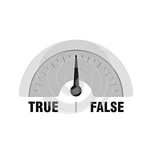 True False measuring gauge. Vector indicator illustration. Meter with black arrow in white