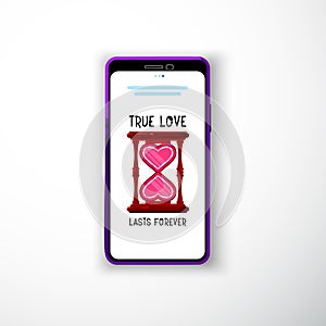 True love lasts forever. Smartphone flat style as a template for social networks and stories