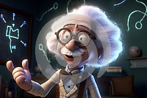True senior genius explaining at schoolboard cartoon. Generate ai photo