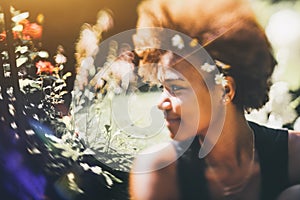 Black girl in park, tilt-shift shooting