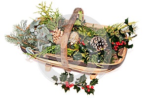 Trug with cut greenery for decorations