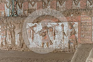Trujillo, Peru - September 18, 2022: Huaca de la Luna archaeological site in Peru near Trujillo