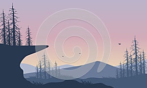 A truly beautiful mountain panorama from the edge of the city at sunrise. Vector illustration