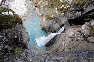 trummelbach falls, the biggest waterfall in Europe, inside a mountain accessible for public, Lauterbrunnen village, canton Bern,