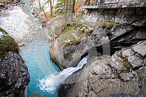 trummelbach falls, the biggest waterfall in Europe, inside a mountain accessible for public, Lauterbrunnen village, canton Bern,