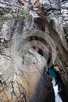 trummelbach falls, the biggest waterfall in Europe, inside a mountain accessible for public, Lauterbrunnen village, canton Bern,