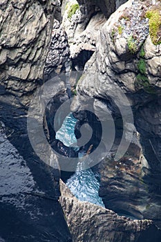 trummelbach falls, the biggest waterfall in Europe, inside a mountain accessible for public, Lauterbrunnen village, canton Bern,