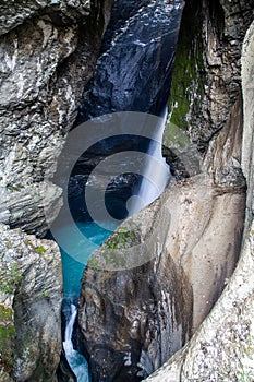 trummelbach falls, the biggest waterfall in Europe, inside a mountain accessible for public, Lauterbrunnen village, canton Bern,