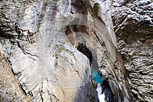 trummelbach falls, the biggest waterfall in Europe, inside a mountain accessible for public, Lauterbrunnen village, canton Bern,