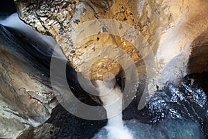 trummelbach falls, the biggest waterfall in Europe, inside a mountain accessible for public, Lauterbrunnen village, canton Bern,