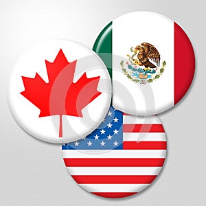 Trump Nafta Badges - Negotiation Deal With Canada And Mexico - 3d Illustration