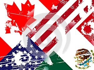 Trump Nafta Negotiation Deal With Canada And Mexico - 2d Illustration