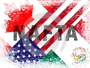 Trump Nafta Negotiation Deal With Canada And Mexico - 2d Illustration