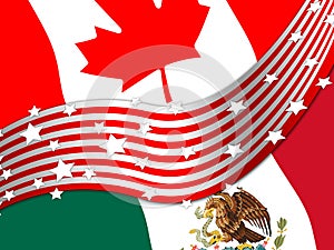 Trump Nafta Negotiation Deal With Canada And Mexico - 2d Illustration