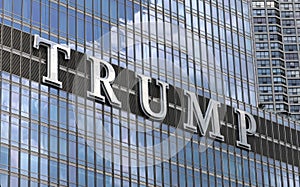 Trump tower building sign at Chicago Illinois