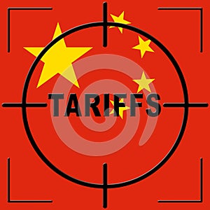 Trump Trade Tariffs On China As Levy And Penalty - 2d Illustration