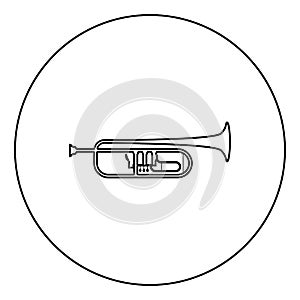 Trumpet Clarion music instrument icon in circle round outline black color vector illustration flat style image