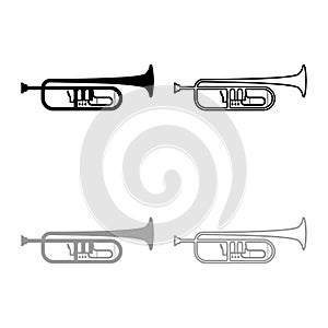 Trumpet Clarion music instrument icon outline set black grey color vector illustration flat style image