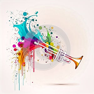 Trumpet colorful splash illustration on white background, generative AI